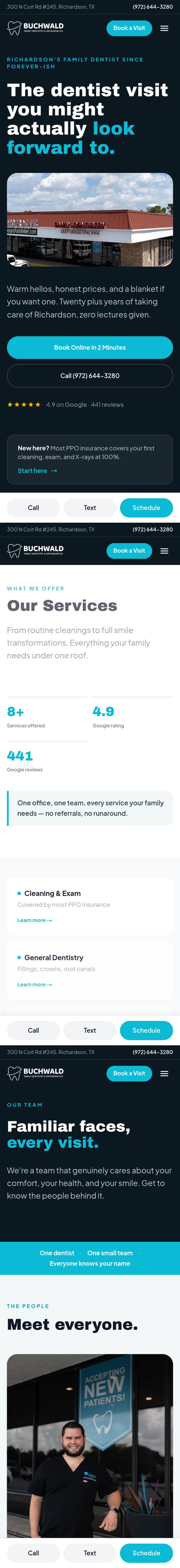 Buchwald Family Dentistry site scrolling on mobile