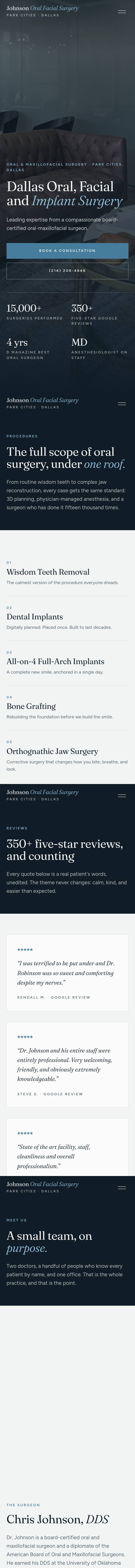 Johnson Oral Facial Surgery Kova concept scrolling on mobile