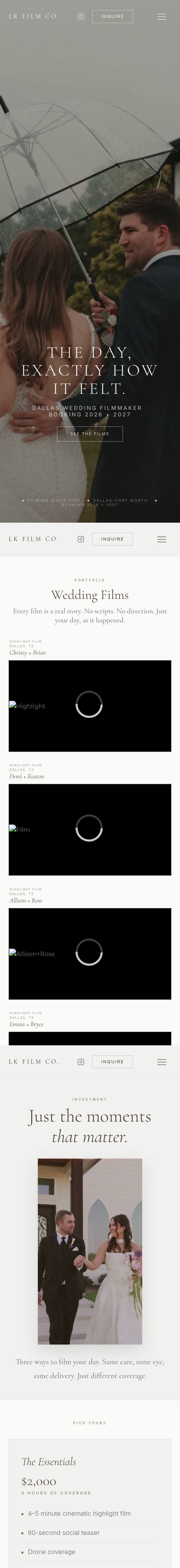 LK Film Co site scrolling on mobile